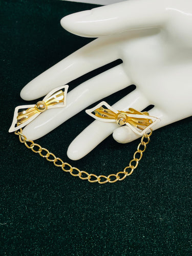 White and Gold Bow Sweater Clips